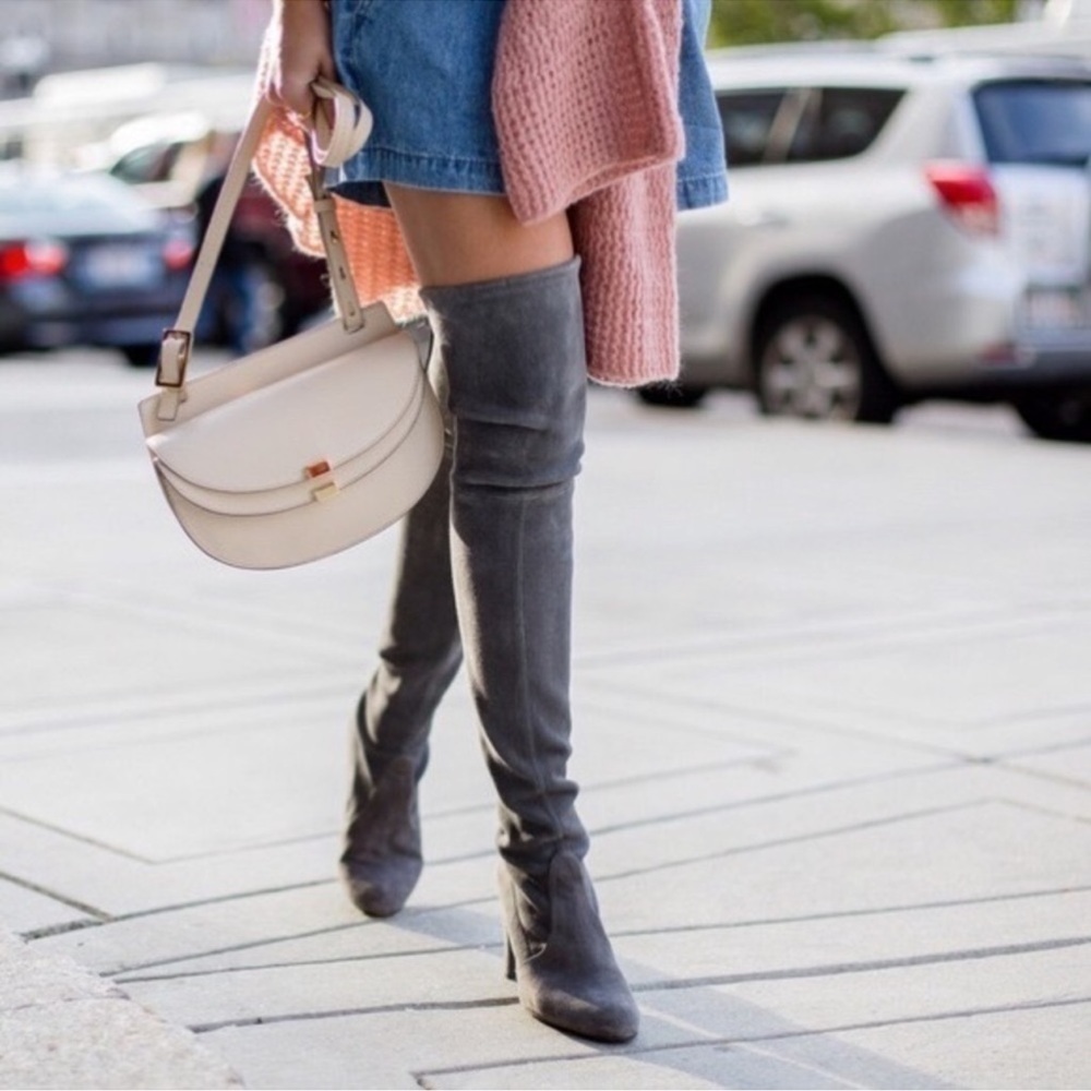 Stuart Weitzman highland dark grey suede boots 8.5